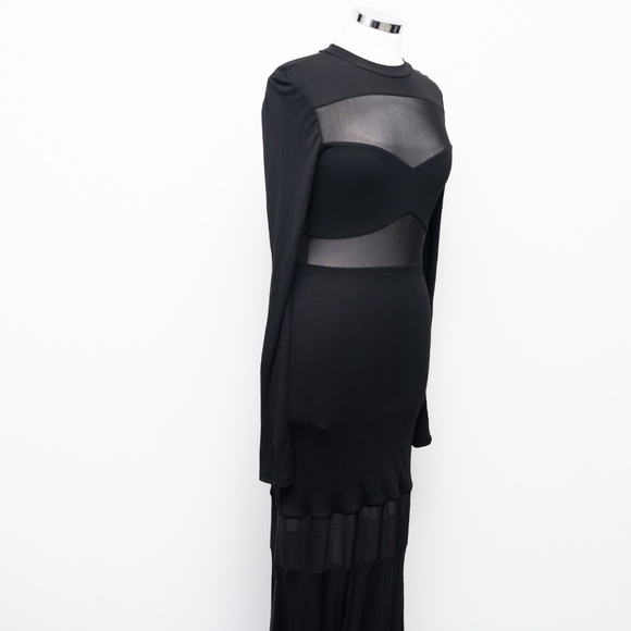 STAUD Falcon Mesh Panel Long Sleeve Maxi Dress Black Size M - Picture 9 of 12